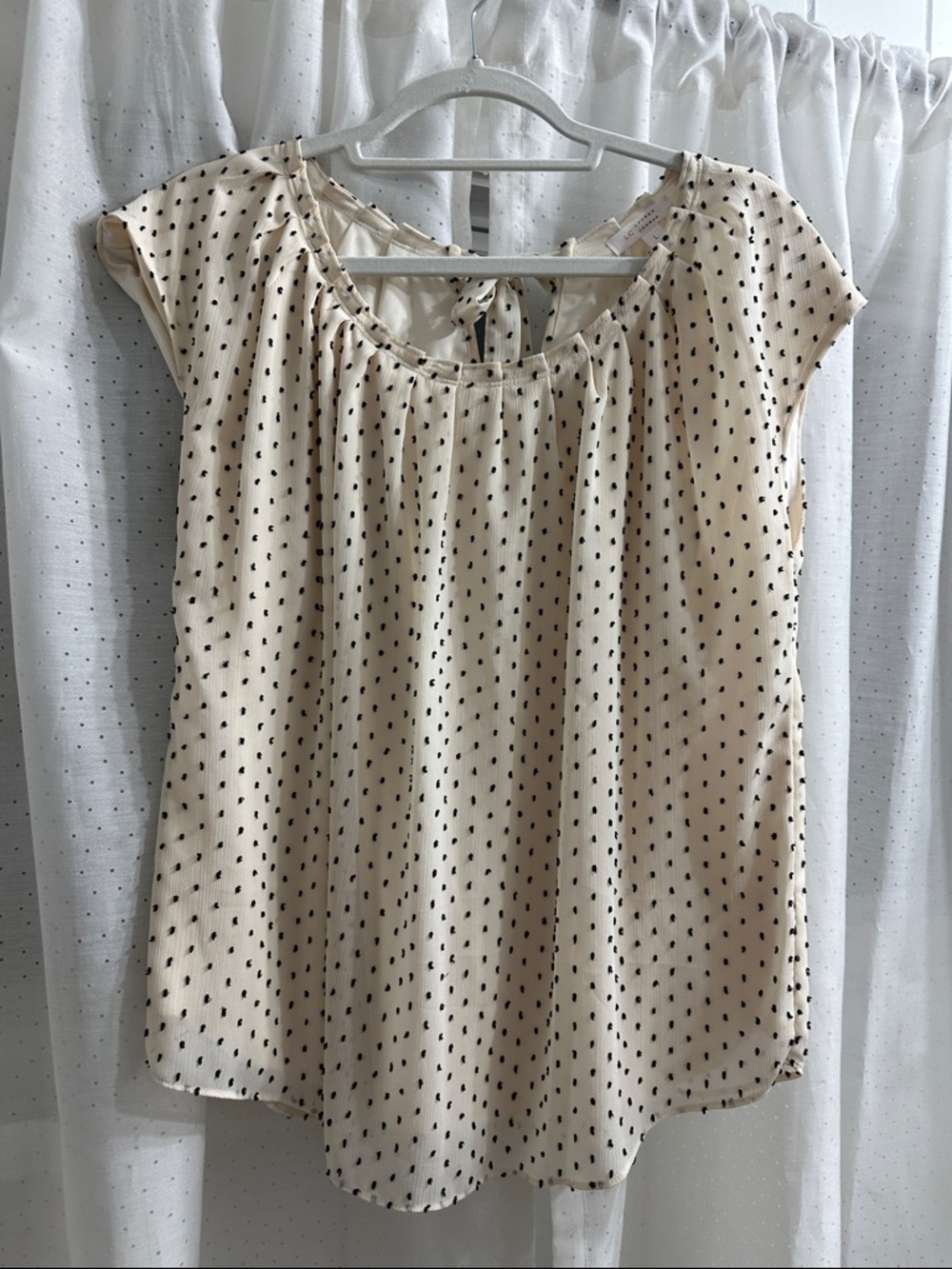 LC Lauren Conrad Cream Polka Dot Tie-Back Cap Sleeve Blouse